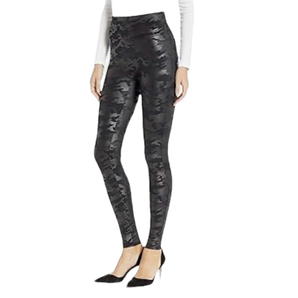 Spanx Faux Leather Camo Leggings Black Size Small 20185R Power Waistband - Picture 3 of 10